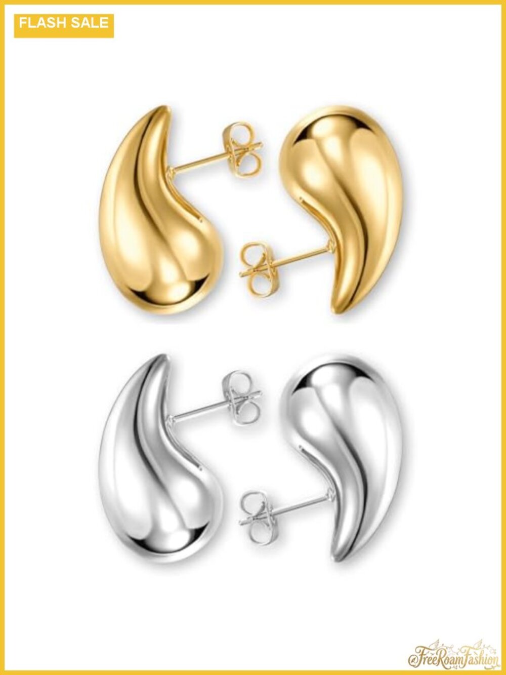 Gold Plated Chunky Teardrop Hoop Earrings Water Drop Dangle